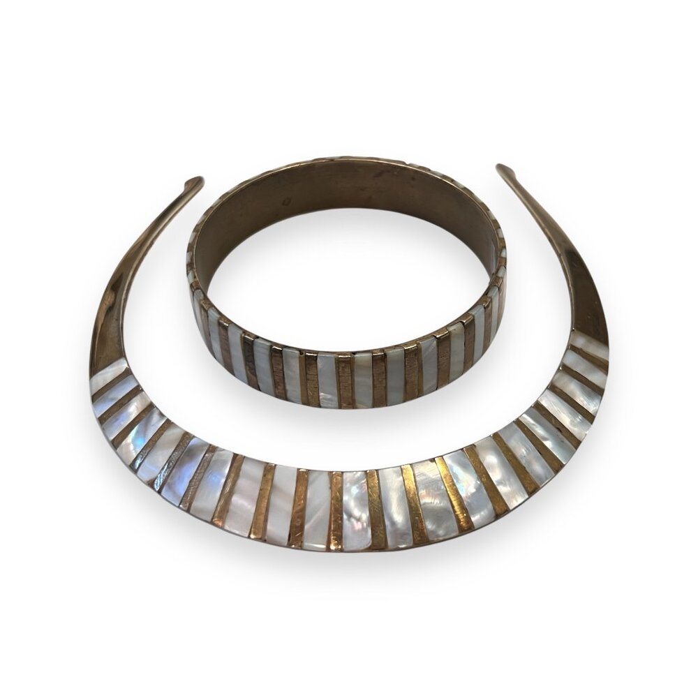 Vintage Mother of Pearl Torque Choker and Bracelet Set